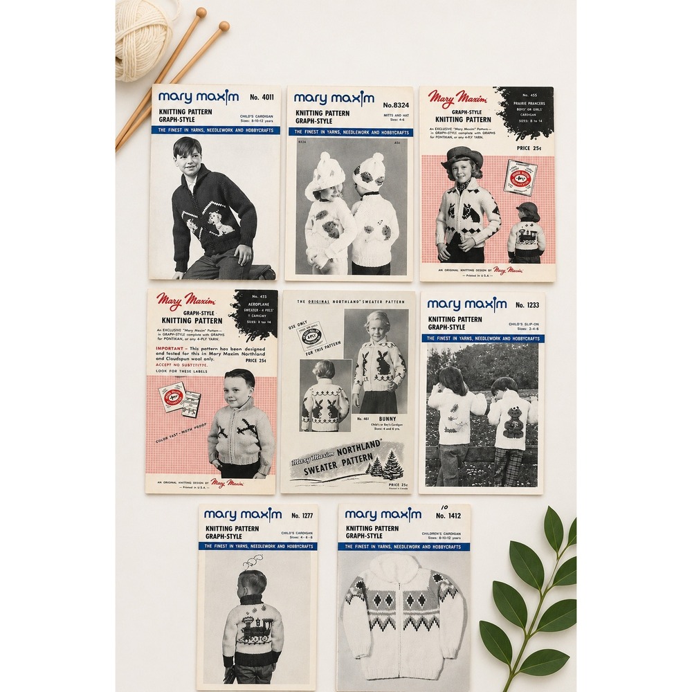 Vintage Mary Maxim Children's Knitting Patterns Lot Big Bird Cookie Monster 50s